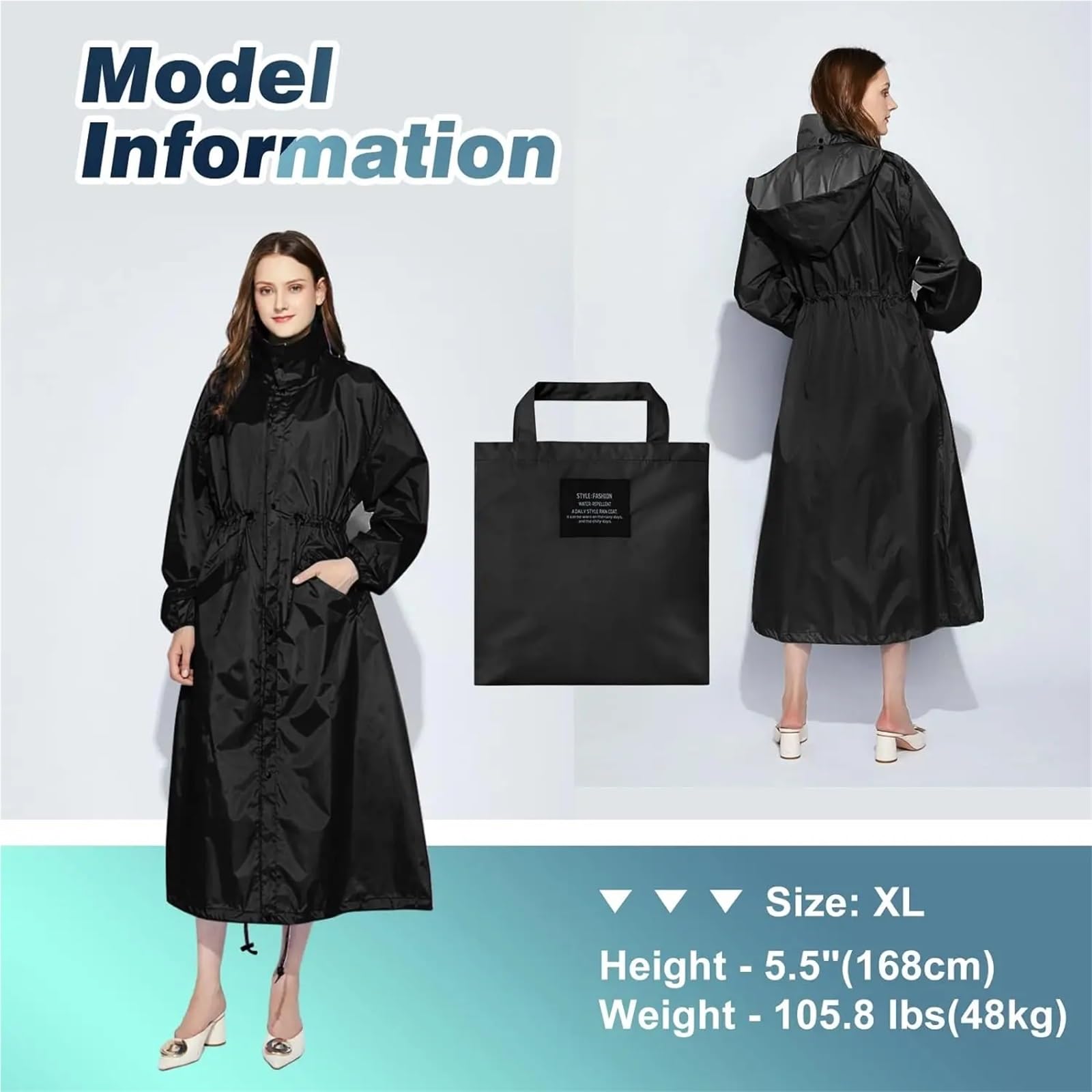Poncho impermeable Chubasqueros largos for mujer, chaqueta impermeable, plegable, con capucha, cortavientos, ligero, cintura ajustable for exteriores Para acampar