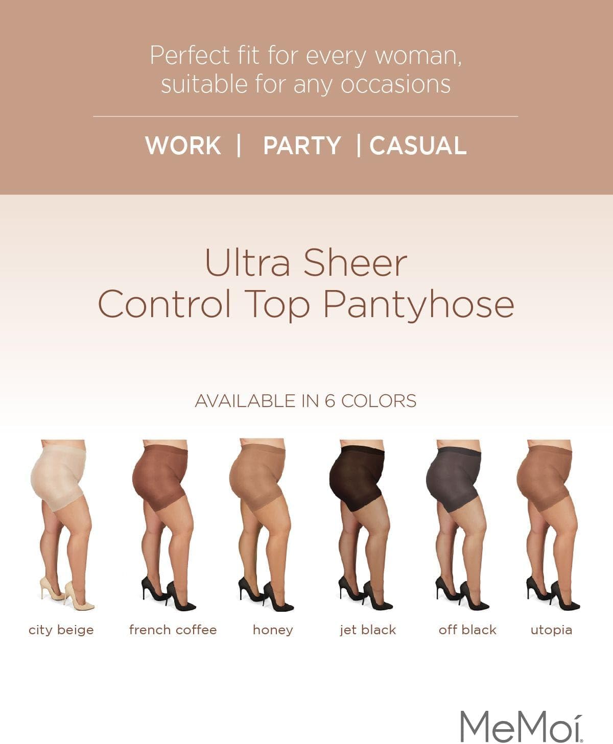 MeMoi Plus Size Curvy Ultra Sheer Control Top Pantyhose - Image 2
