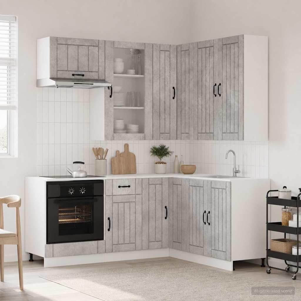 Lucca - Cucina da incasso in legno, 8 pezzi, grigio cemento