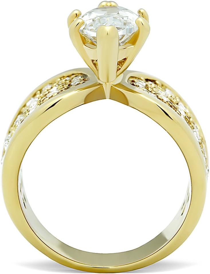 Marimor Jewelry Women's Stainless Steel 316 Marquise Cut Zirconia Gold Plated Engagement Ring