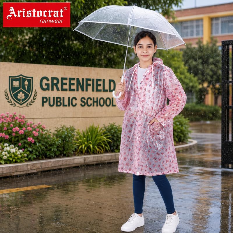 Image of Aristocrat Kids Humpty Dumpty Waterproof Raincoat with Hood | Knee Length Rainwear for Boys & Girls | Regular Fit Rain Jacket with Two Front Pockets | All-Weather Protection Rainwear