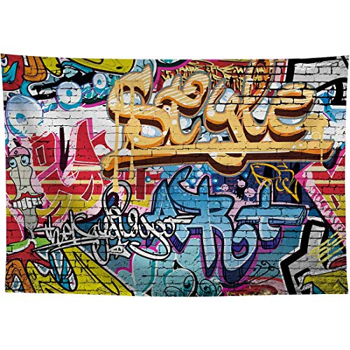 Bunte Graffiti-Kunst, Hip-Hop-Hintergrund, Retro, 80er, 90er, Neonfarben, Geburtstagsparty, Tischdekoration, urbaner Straße, Zeichnung auf