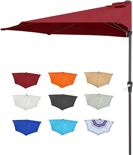 ABCCANOPY 9FT Patio Umbrella Half Round Outdoor Umbrella with Crank for Wall Balcony Door Window Sun Shade (Burgundy)