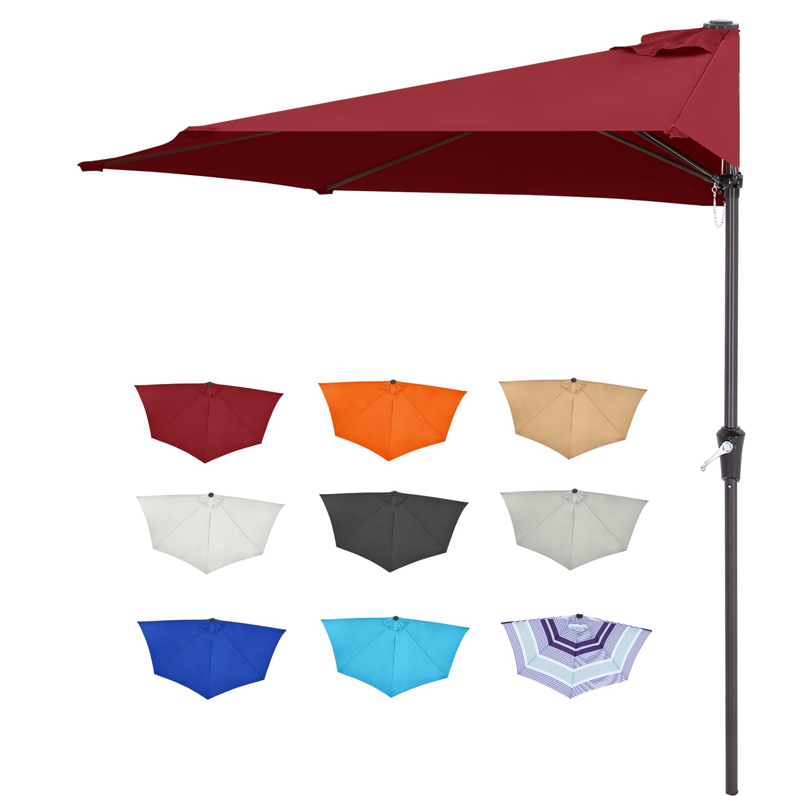 ABCCANOPY Patio Umbrella 9FT Outdoor Half Umbrella(Burgundy)