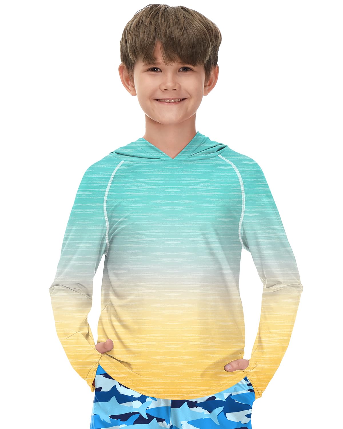 BesserBay Boys Sun Protection Hooded Long Sleeve Rashguard Shirt 1-14 Years