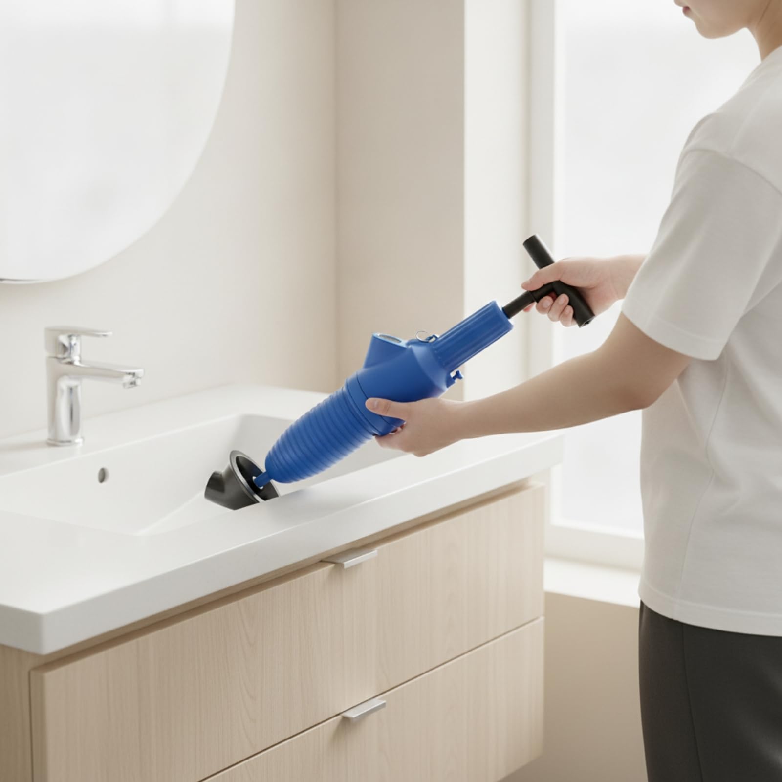 satascador Fuelle satascador Manual con Mango en T Compacto Herramienta Extracción Atascos para Baño, Fregaro