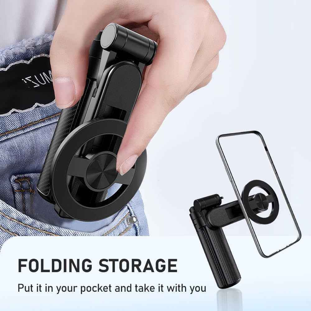 Perche à selfie magnétique de poche, multifonctionnelle et portable avec télécommande et lumière, mini trépied 4 en 1 multifonction rotatif à 360 ° pour voyage et enregistrement vidéo (1 pièce)