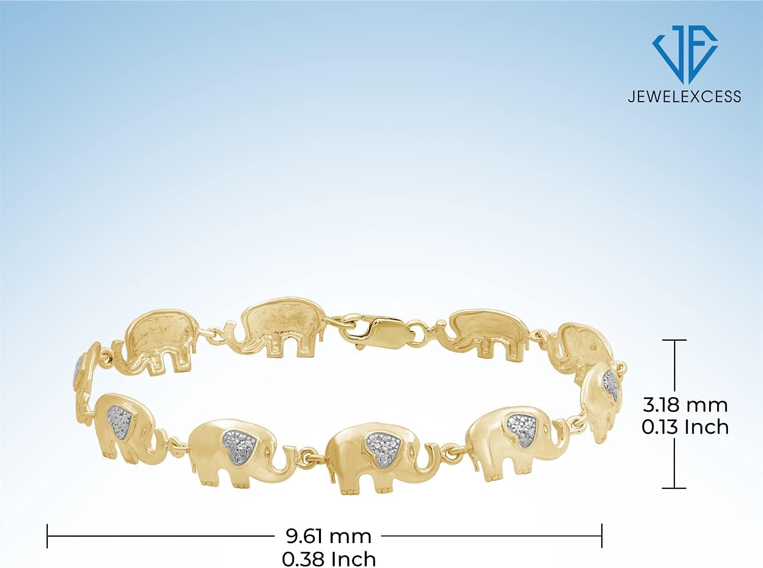 JEWELEXCESS Elephant Bracelet 14k Gold Plated or Sterling Silver Genuine White Diamond Elephant Jewelry for Women Hypoallergenic