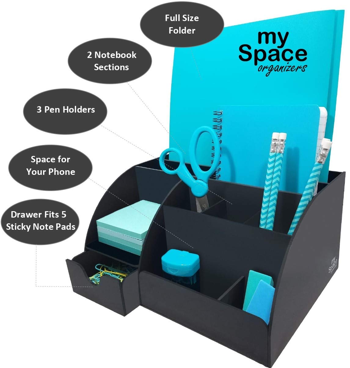 Buy Acrylic Office Desk Organizer with Drawer, Black 9 Compartments