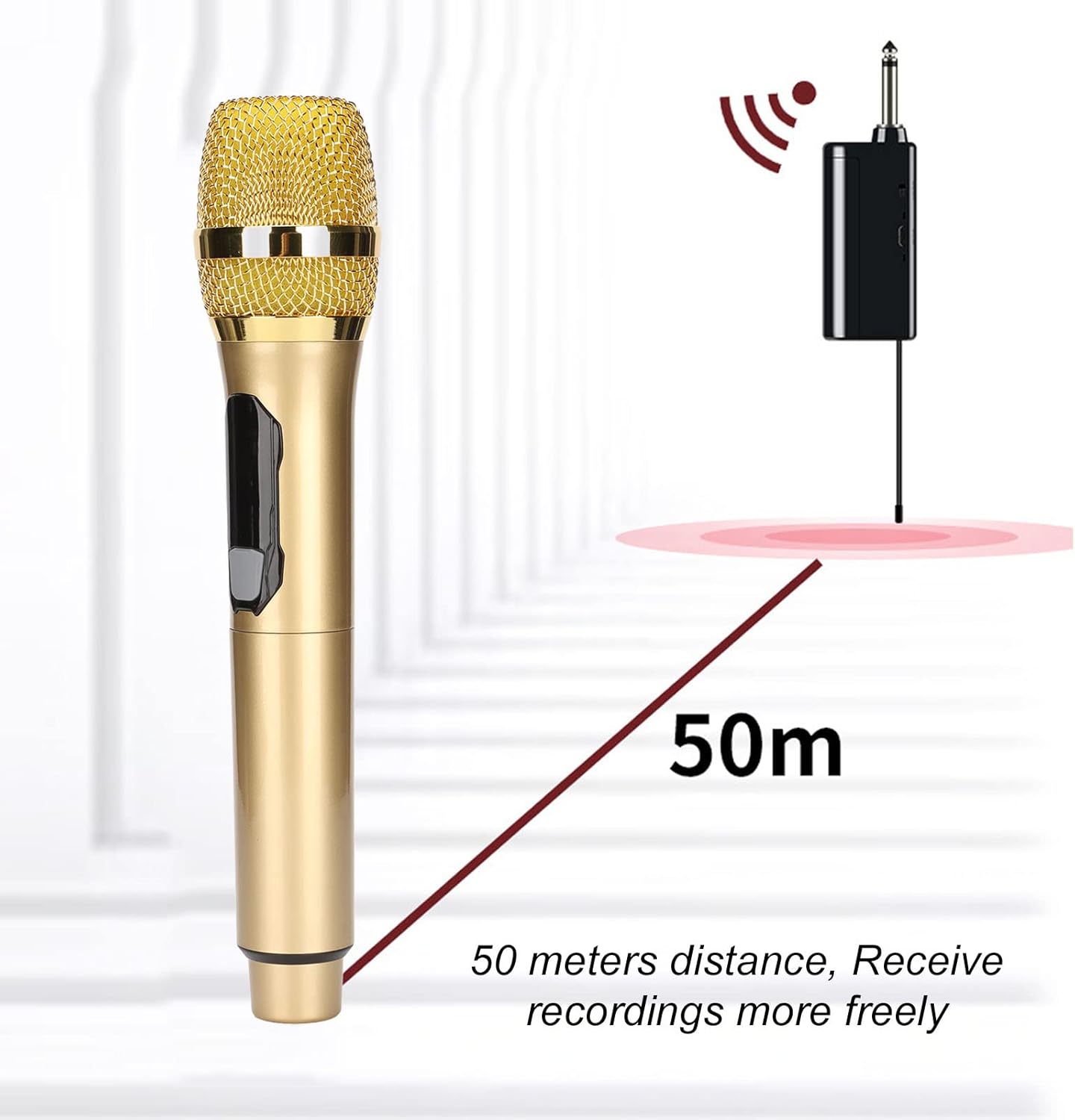 GOWENIC Microphone,Metal Dual Professional UHF Cordless Dynamic Mic Handheld Microphone System, for Home Karaoke, Meeting, Party, Church, DJ, Wedding(Gold) - Image 3