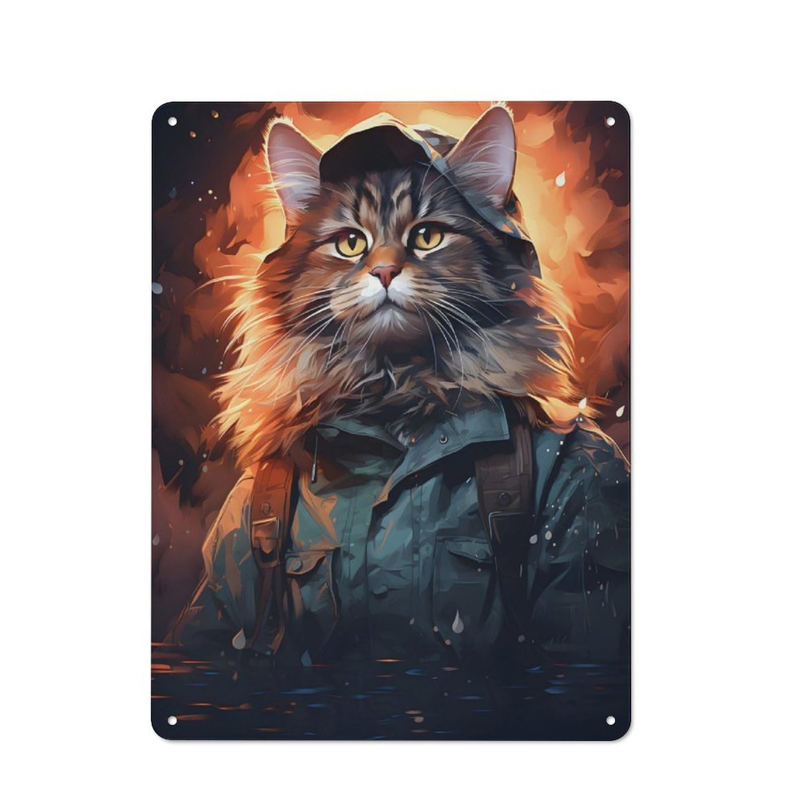 Cat Fisherman Portrait Classic Metal Wall Decor 40x30cm, Metal Wall Plaque for Office, Study, Studio Or Hallway
