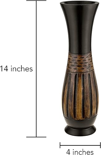 Miniatura 4 de AeraVida Árbol de mango decorativo contemporáneo marrón y negro con líneas talladas a mano jarrón de madera  Elegante acento de decoración del hogar