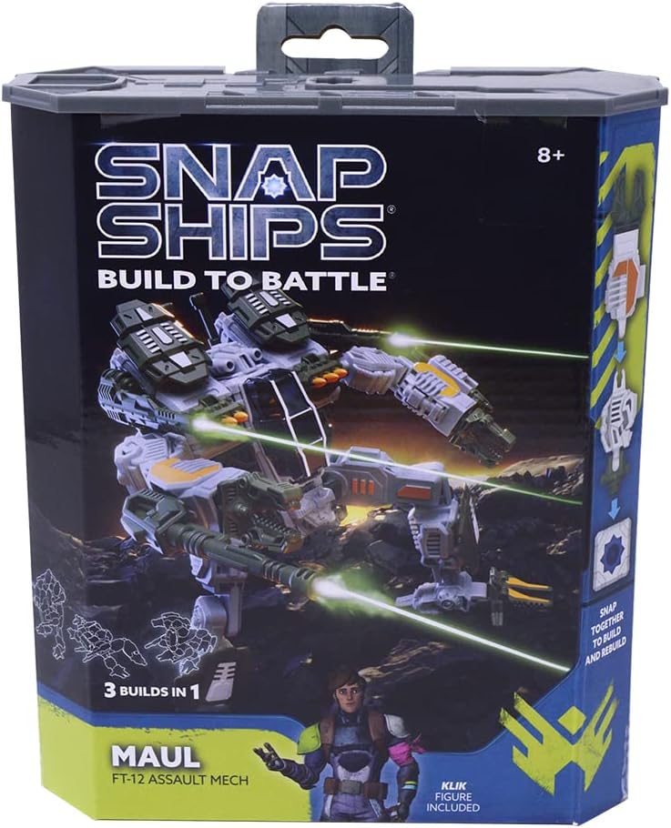 Snap Ships Forge Maul FT-12 Assault Mech - Build to Battle - No Batteries Required - Build 3 Different Designs -8+