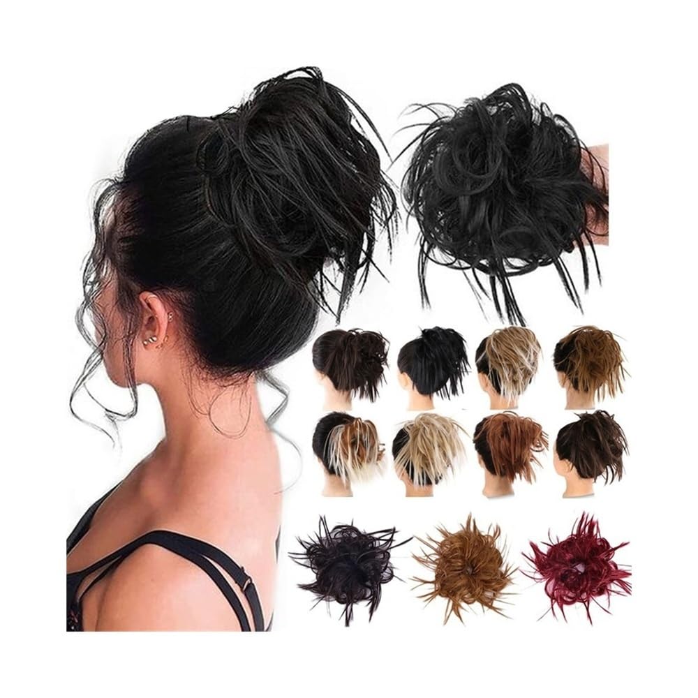 Hair Bun Synthetic Hair Bun Extensions Synthetic Messy Curly Elastic Hair Scrunchies Hairpieces Scrunchies(1B)