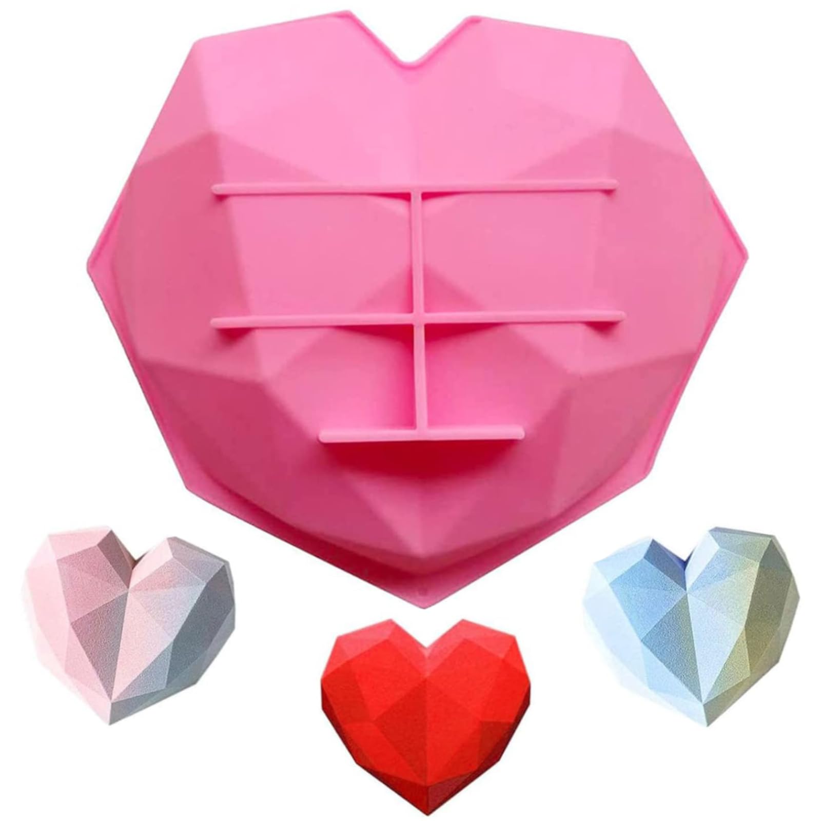 Large Love Heart Silicone Mould, 3D Diamond Heart Mould, Chocolate Silicone Dessert Moulds Decorating Molds Handmade Gifts for Ice Cube Soap Cake Dessert DIY Tools
