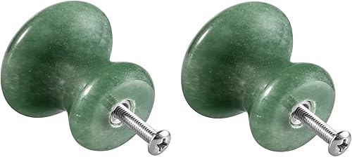 Rockcloud Paquete de 2 pomos de piedra de cristal con tornillos, manija de cajón para armario, armario, decoración de oficina, aventurina verde