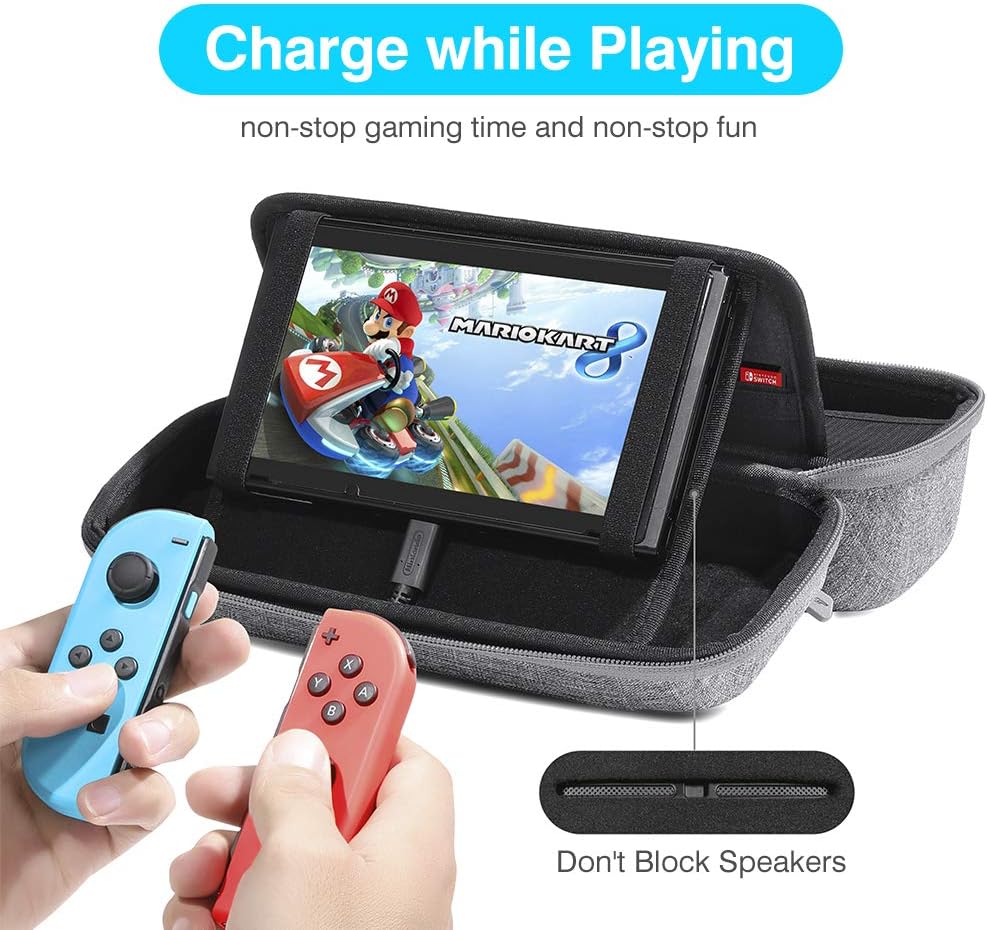 VUP Carrying Case Compatible with Nintendo Switch, Protective Hard Cover Storage Case, Portable Travel Carry Case for Accessories and 18 Game Cartridges, Gray