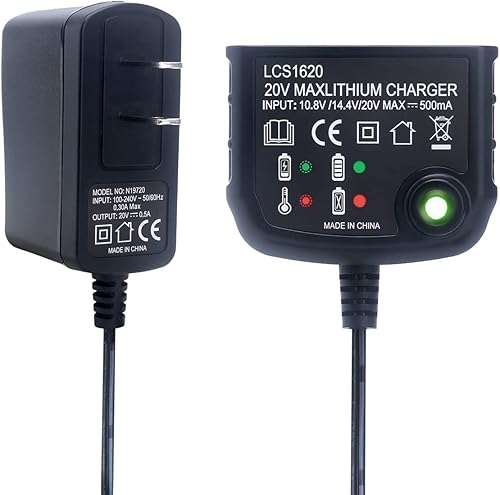 Lasica Repuesto para cargador de batería de litio de 20 V Black and Decker LCS1620B compatible con Black & Decker 20 voltios Max Litio LBXR20