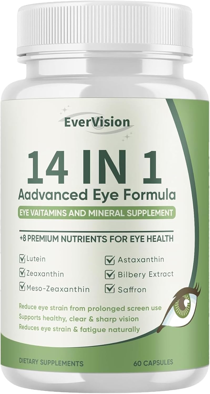 14 in 1 Advanced Eye Formula, Eye Supplement with Lutein, Zeaxanthin, Astaxanthin, Bilberry Extract & Zinc, Eye Vitamin and Mineral Supplement for Adults & Seniors, 60 Capsules (1)