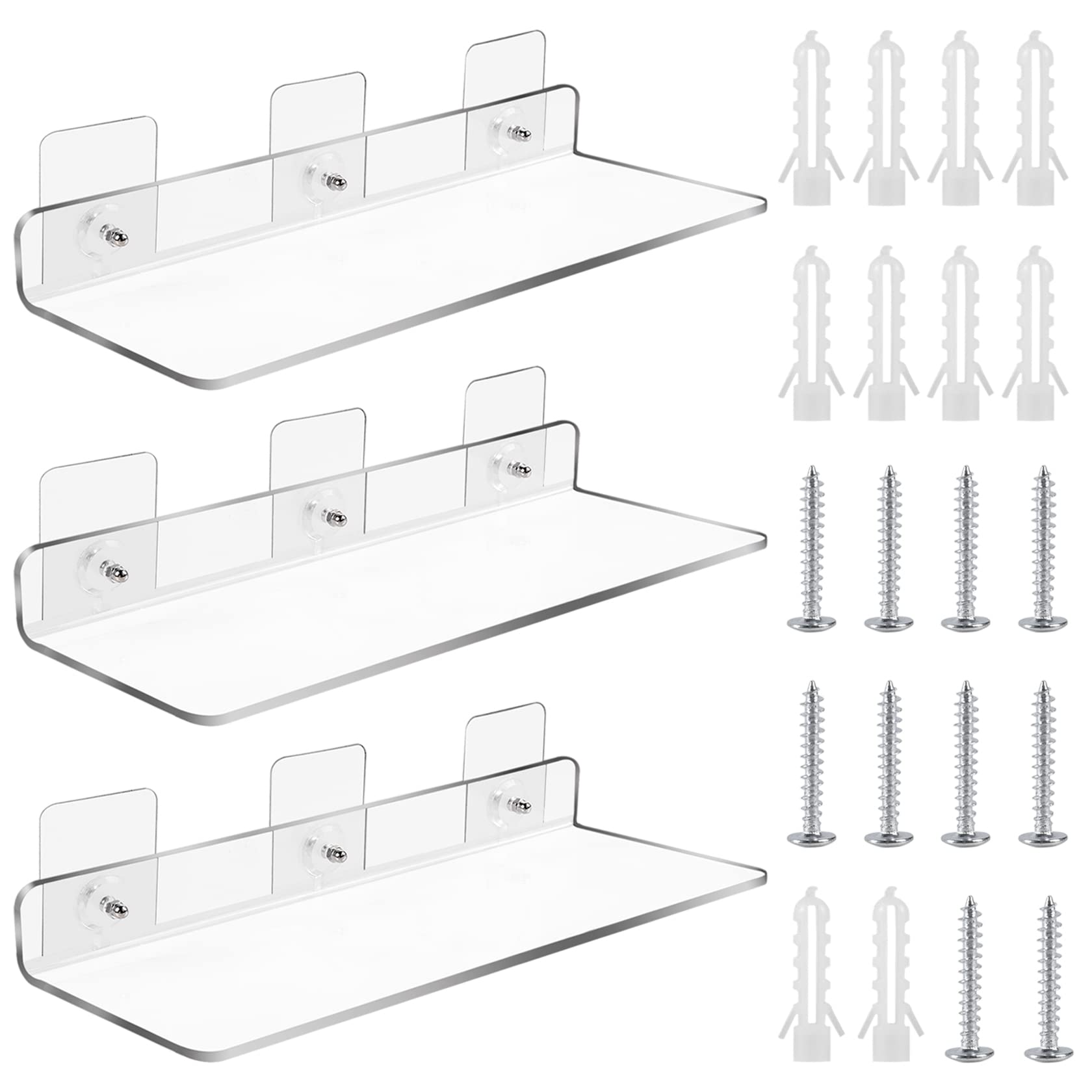 MEGAVOW 3 pcs Transparent Acrylic Floating Shelf, Clear Wall Mounted Corner Shelf Self-adhesive No Drill Display Shelf - 300x100mm, L Shape