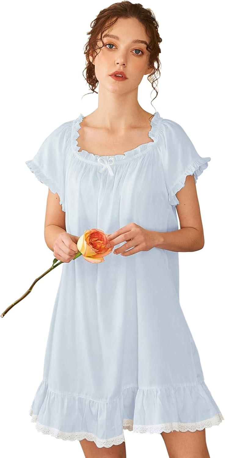 Nanxson Womens' Cotton Nightgown Short Sleeve Sleepwear Vintage Victorian Nightshirt Lounge Dress - Image 3