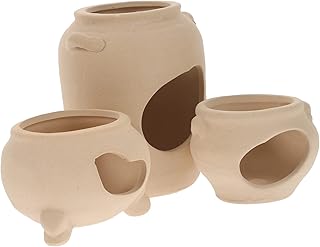 POPETPOP 3Pcs Bege Camarão Caverna Ornamentos Cerâmica Criação De Peixes Casas Decorações Pequeno Descanso Jarro Bonsai Esconder Cones Tanque De Ciclídeos Esconderijos Peixes Para