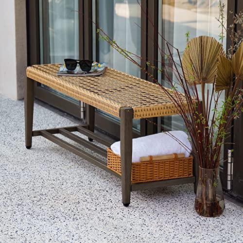 Grand Patio Melun All-Aluminum Detachable Rattan Outdoor Bench (Bull's-Eye Style) #TOP2