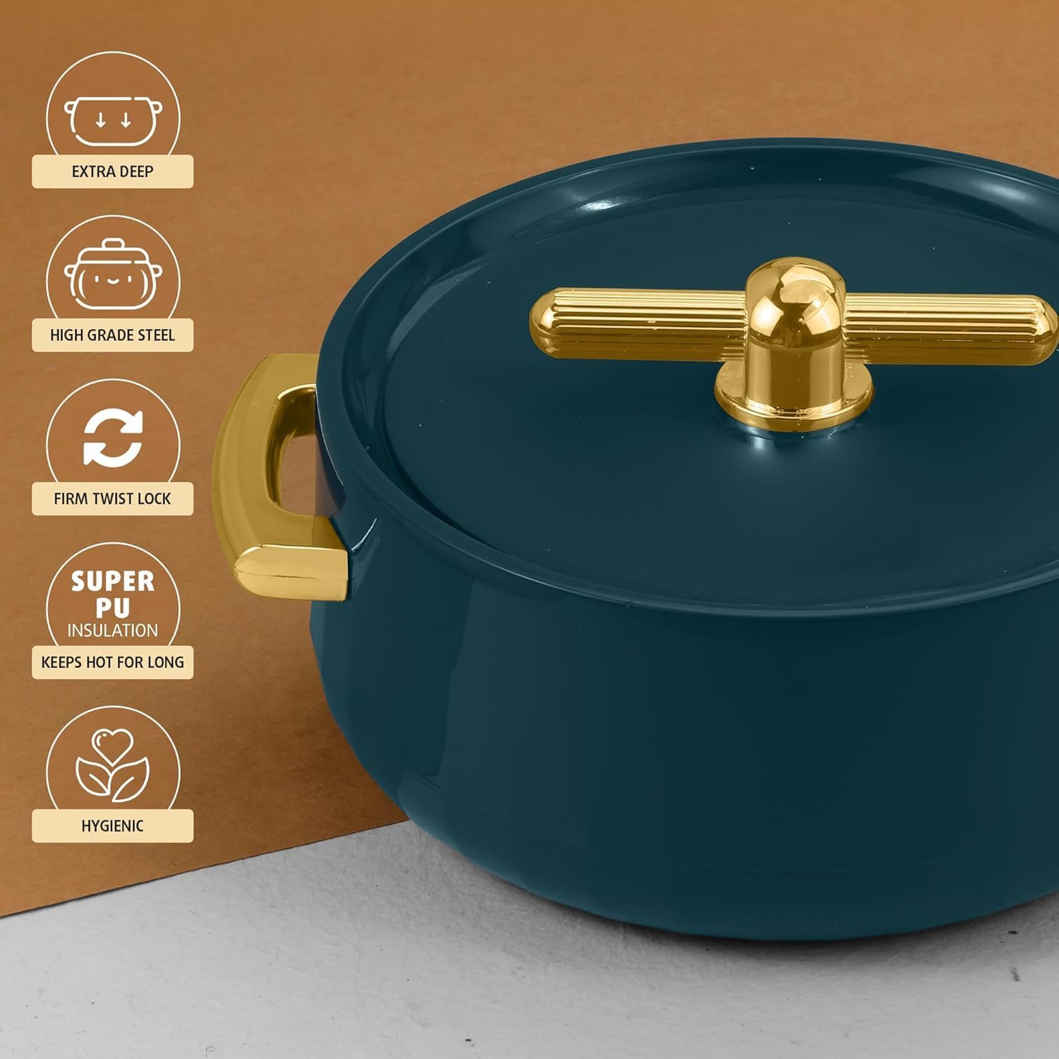 Casserole set Inner Stainless Steel Casserole Keeps hot & Fresh Chapati, Roti, Biryani Kitchen Item Set of 3 (1700ml, 1200ml, 600ml) Emerald Green