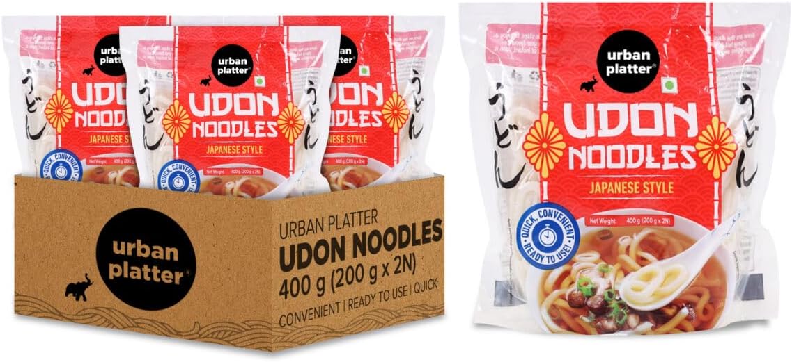 Urban Platter Thick Udon Noodles, (2N x 200g | Ready to Use | Use in Ramen and Stir Fries) (400g (Pack of 3))
