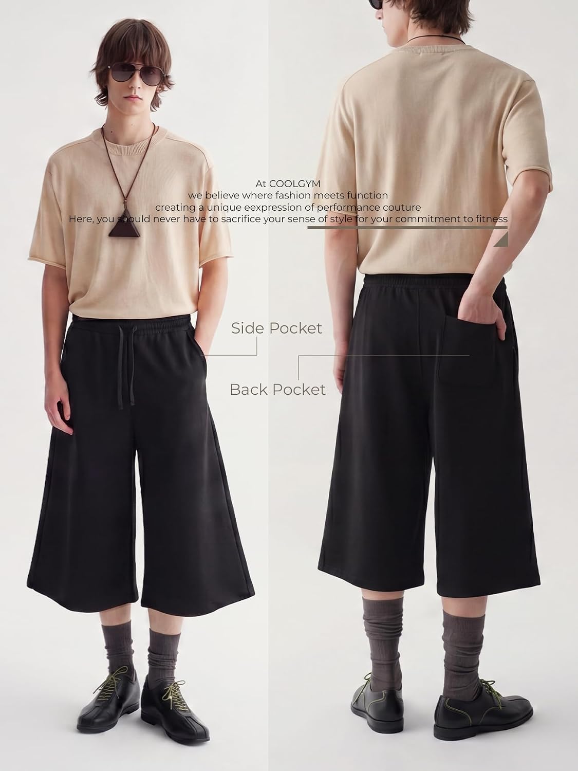 Mens Baggy Sweat Shorts Below Knee Long Capri Wide Leg Gym Shorts Lightweight Cotton Y2K 3/4 Sweatpants Pockets