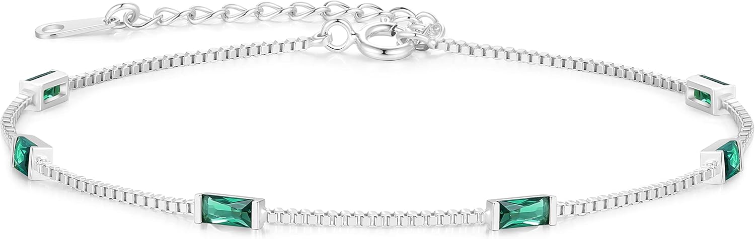 LOUISA SECRET Birthstone Bracelets for Women, 925 Sterling Silver Dainty Simple Women Charm Link Bracelet, Birthday Anniversary Christmas Jewelry Gifts for Women Wife Mom Her