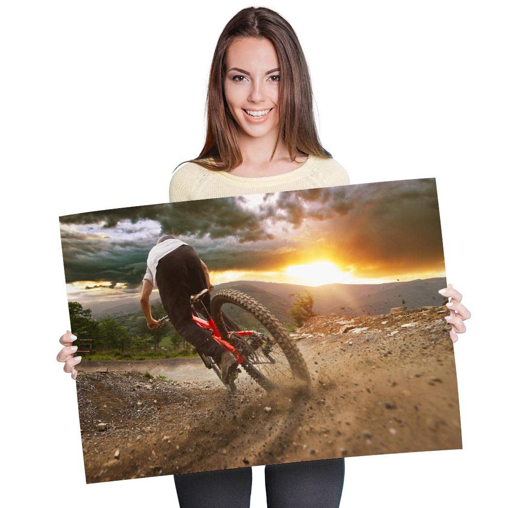 Destination Vinyl Posters A1 - Mountain Biking Bike Trail Sunset Art Print 90 X 60 cm 180gsm satin gloss photo paper #16150