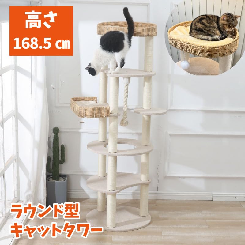 Amazon | ラウンド型キャットタワー | nekoto(ネコト) | キャット