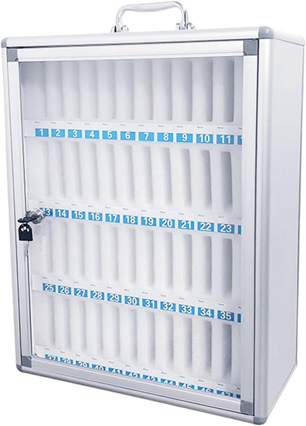 Slot Box,Storage Box,Office Storage,Lock Box Phone,Key Lock,Phones Holder Storage Box,Wall-Mounted (Silver 48Slots)