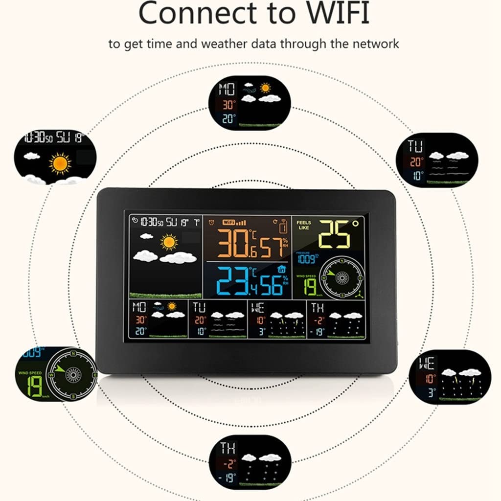 JSEIAJB Digital Alarm Wall Clock Weather Station Indoor Outdoor LCD Temperature Humidity Meter Barometer