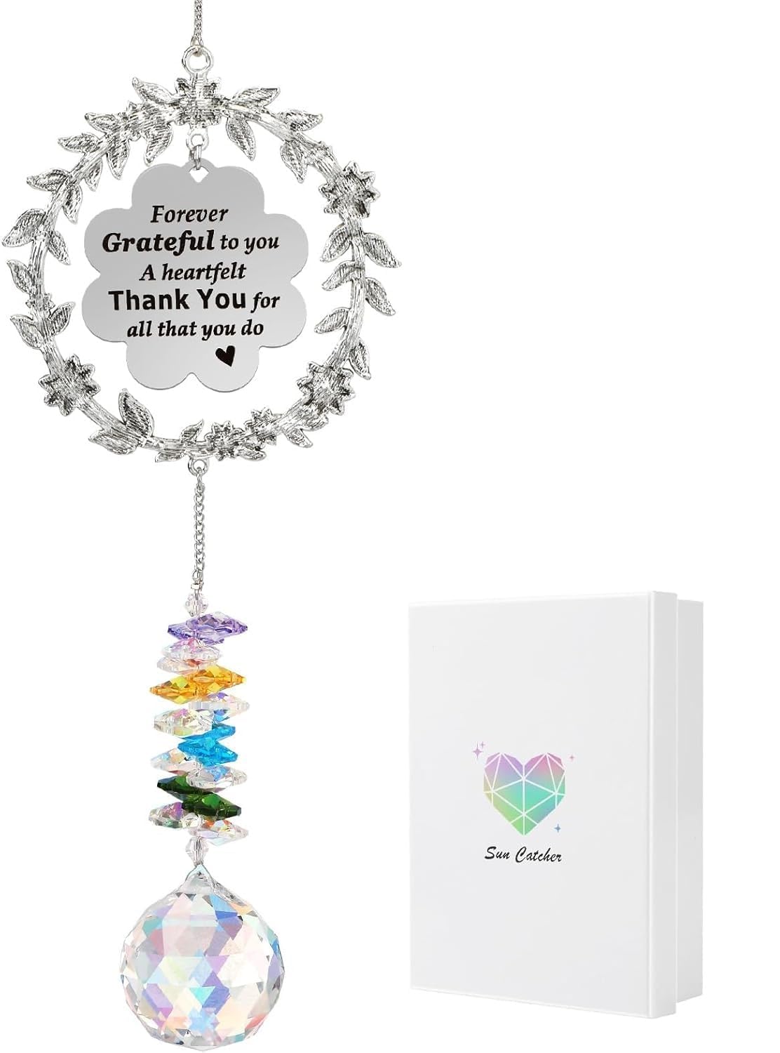 Sun Catcher Gift with Engraved Message, Hanging Crystal Ornament for Window Rainbow Maker,Appreciation Gift,Gratitude Thank You Gifts for Friends Family Teachers, Silver-image-17