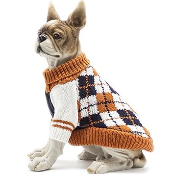 BOBIBI Dog Sweater The Diamond Plaid Pet Cat Winter Knitwear Warm Clothes,Orange,Medium