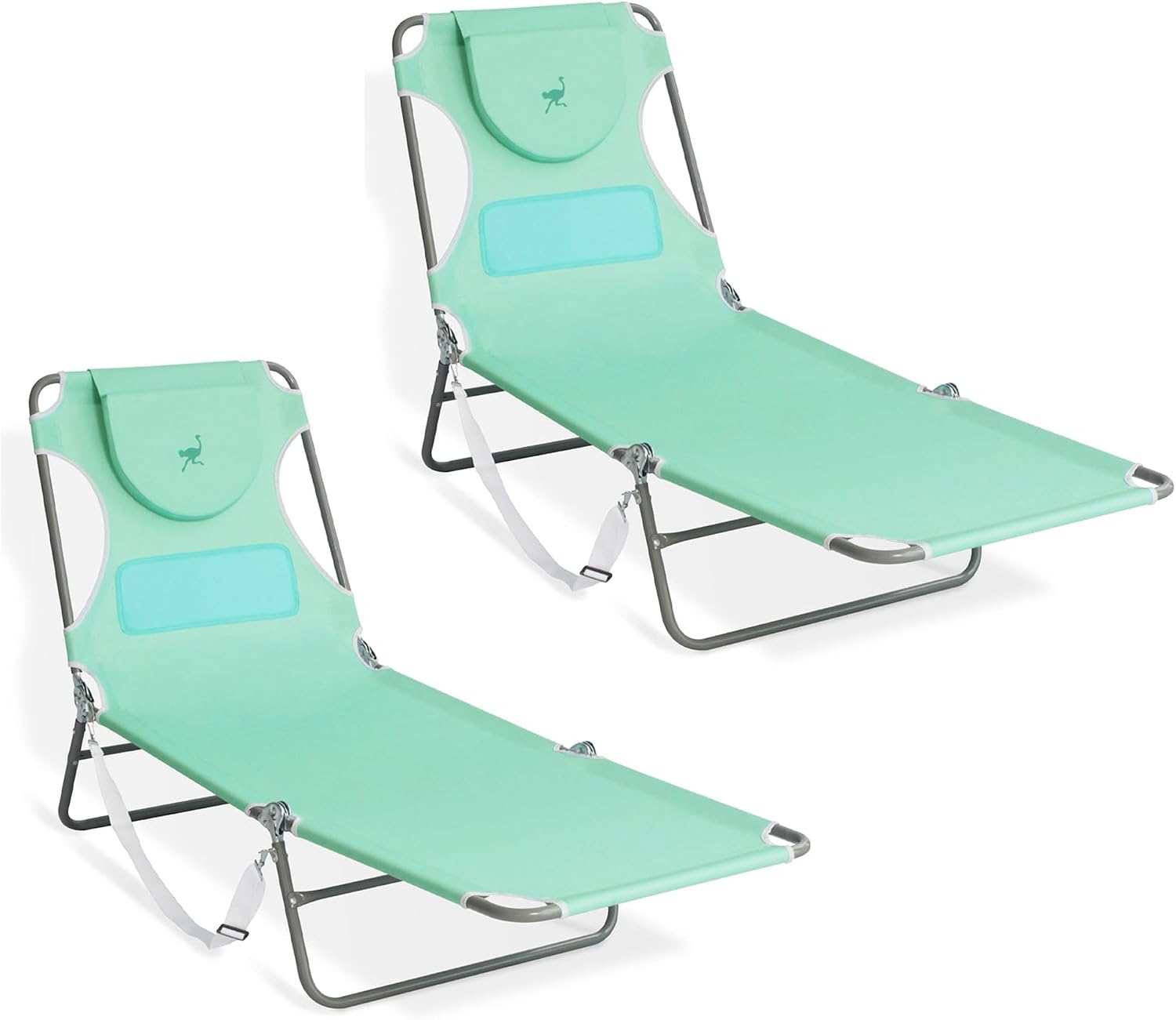Ostrich Chaise Lounge Outdoor Lightweight Folding Adjustable Reclining Beach Chair for Tanning Pool Lake Patio Lawn Camping, Teal (2 Pack)