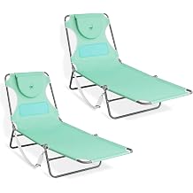 Ostrich Chaise Lounge Outdoor Lightweight Folding Adjustable Reclining Beach Chair for Tanning Pool Lake Patio Lawn Camping, Teal 2 Pack