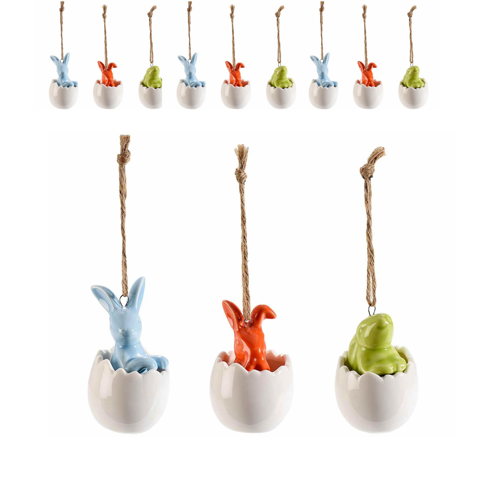 Gruppo Maruccia - Decorazioni Pasquali da Appendere - Coniglietti con Uovo in Ceramica - Addobbi Casa, Albero - 9 Pezzi