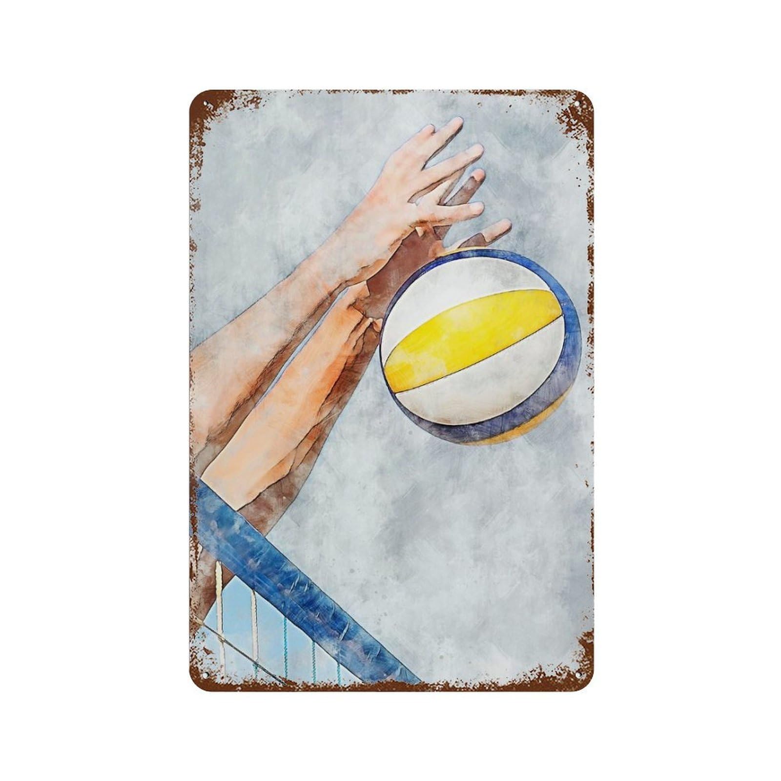 Volleyball 4 Rust Effect Tin Sign 11.8"x7.9", Vintage Wall Decor for Pub, Kitchen And Man Cave Decor