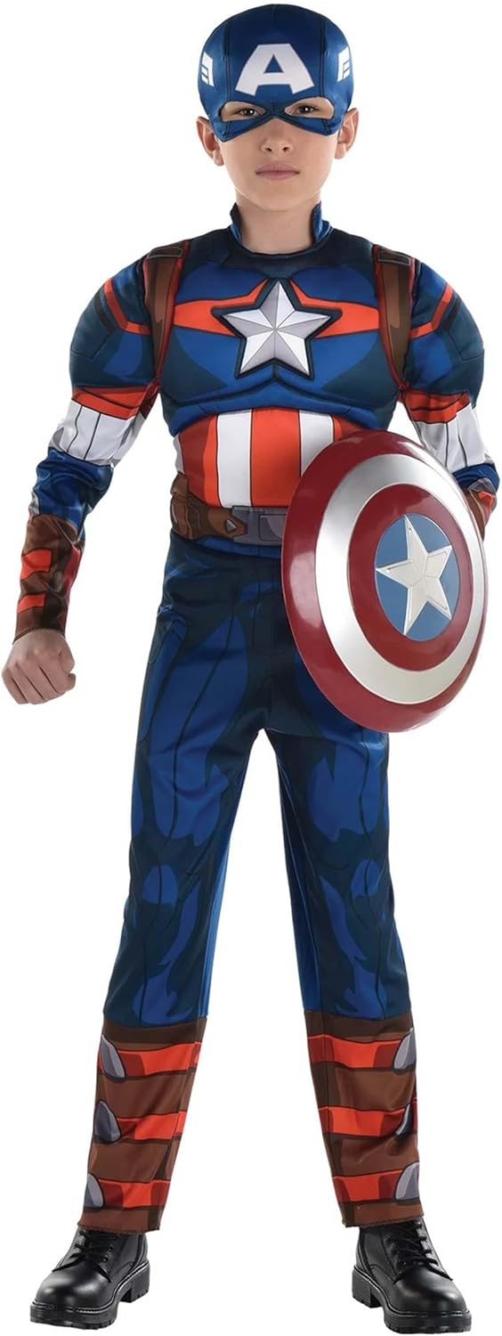 Kids Marvel Captain America Costume | Child Heroic Jumpsuit and Mask for Halloween and Dress Up Adventures