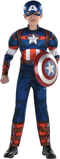 Kids Marvel Captain America Costume | Child Heroic Jumpsuit and Mask for Halloween and Dress Up Adventures