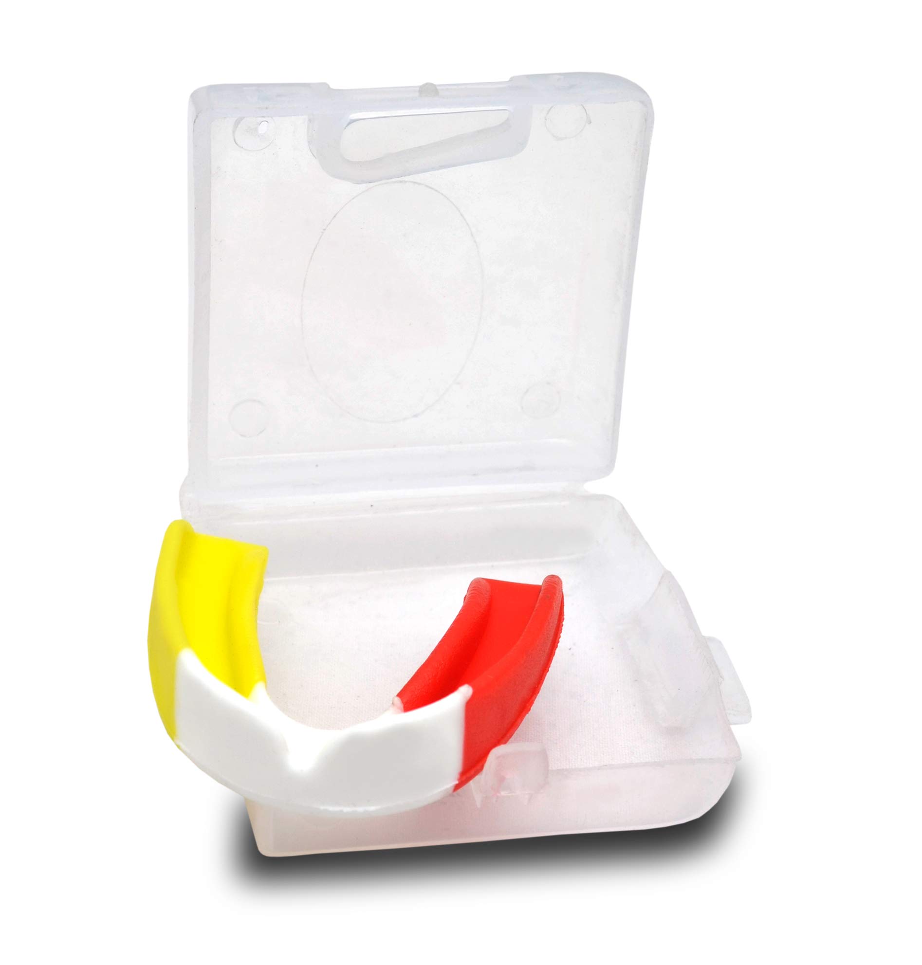 Senior Mouth Guard Gum Shield for Contact Sport, Boxing, Kickboxing, Muay Thai, Karate, Rugby, MMA, Hockey, Football – Hygiene Case Included (Yellow Red White, Senior)