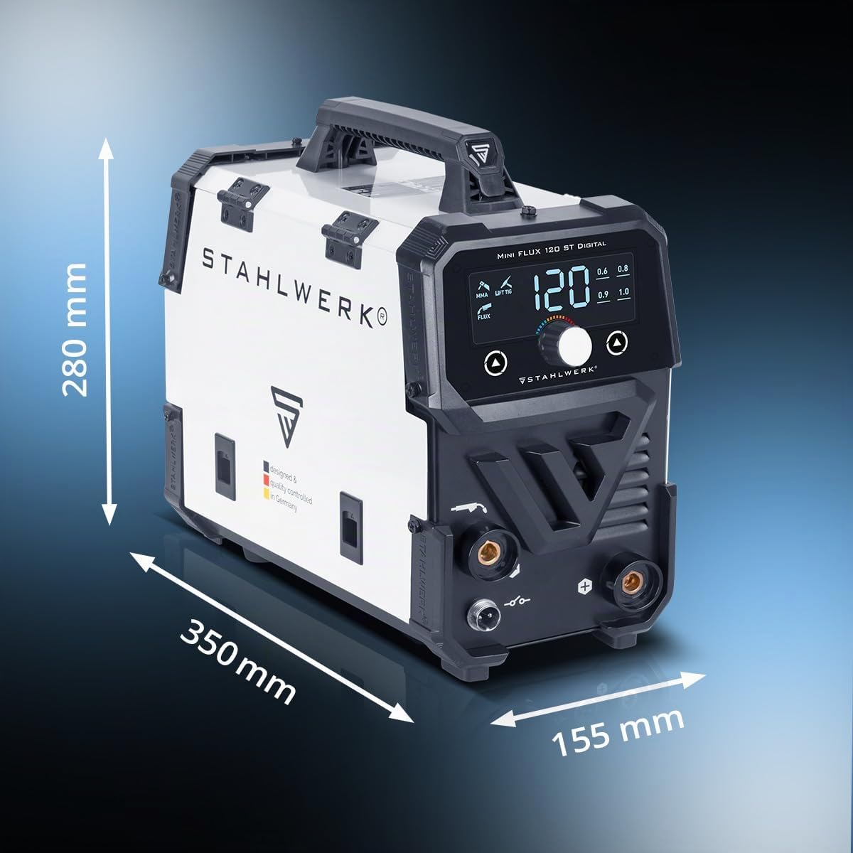 STAHLWERK Soldadora de electrodos 200 Synergic Pro Digital – Máquina de soldar MMA/Electrodo 200 A, soldadura sin gas protector, Lift-TIG, refrigeración inteligente & protección sobrecalentamiento