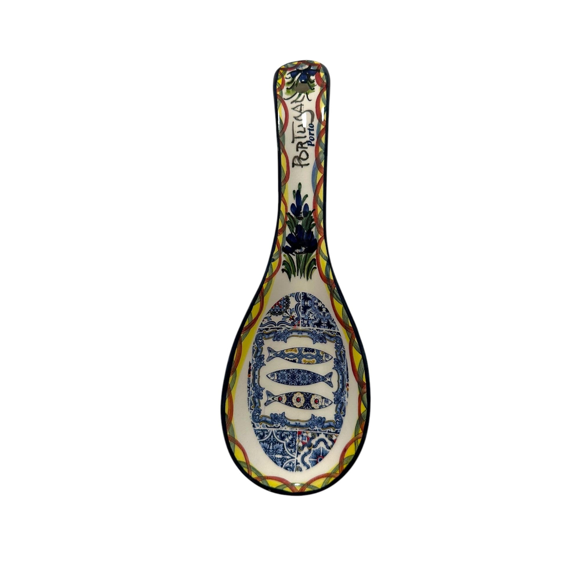 Cuillère en céramique portugaise pour service de cuisine, ambiance estivale et décorative azulejos