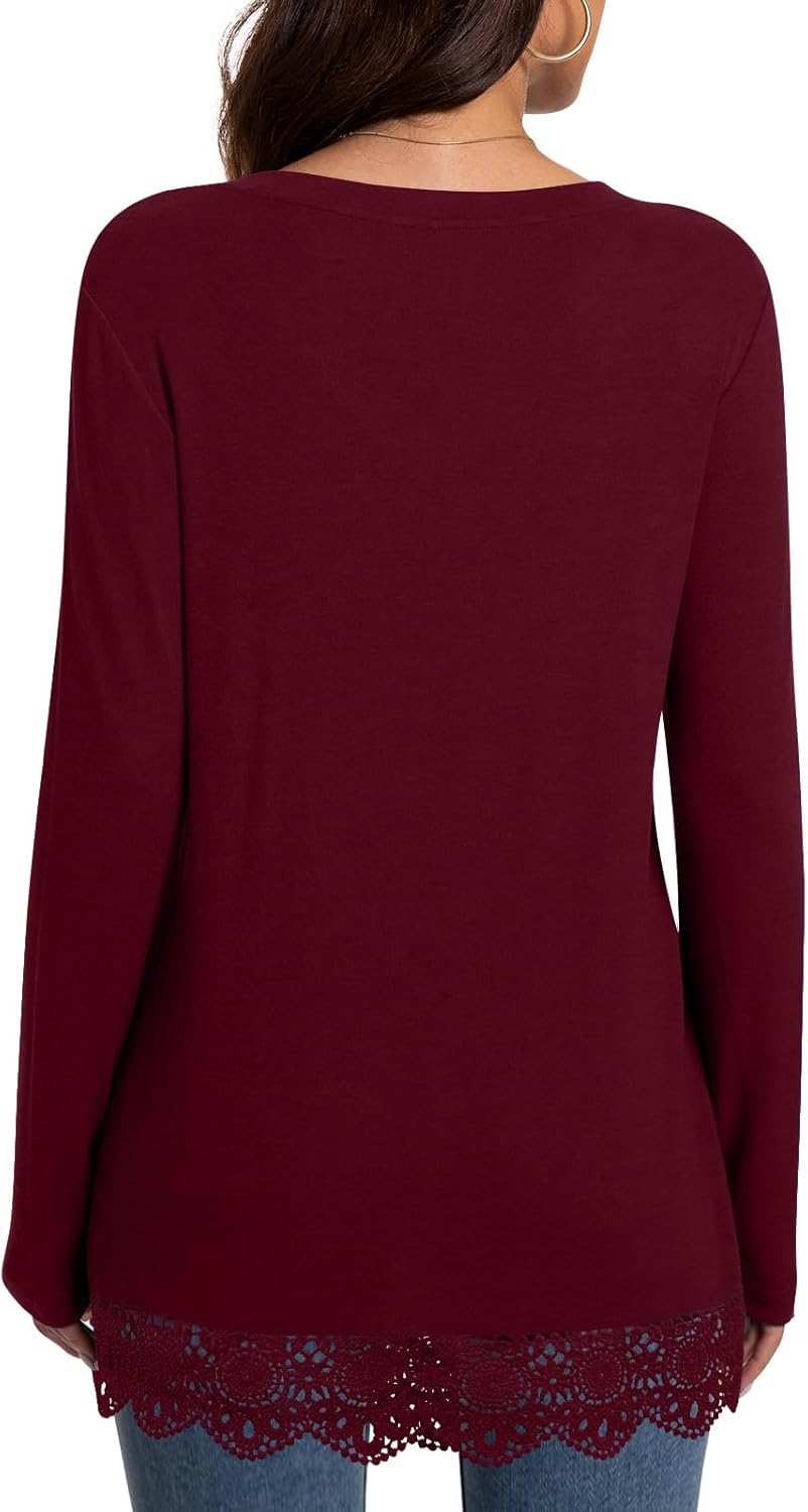 Netsmile Women's Tops Fall Long Sleeve Tunics Loose Dressy Casual Shirts Lace Hem Sweatshirt for Leggings - Image 3