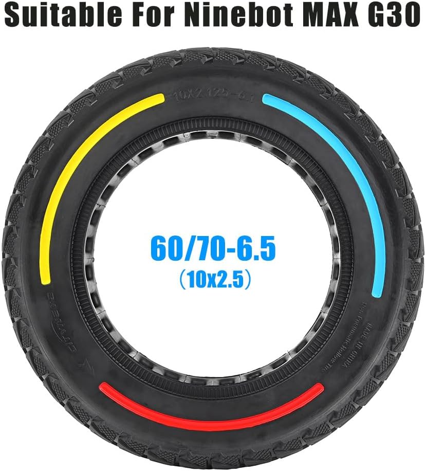 Solid Tire 10x2.5 Compatible with Segway Ninebot Max G30P G30LP Gotrax G5 G6 Hiboy Titan Pro MAX3 Electric Scooter - Puncture Resistant 60/70-6.5 Tire