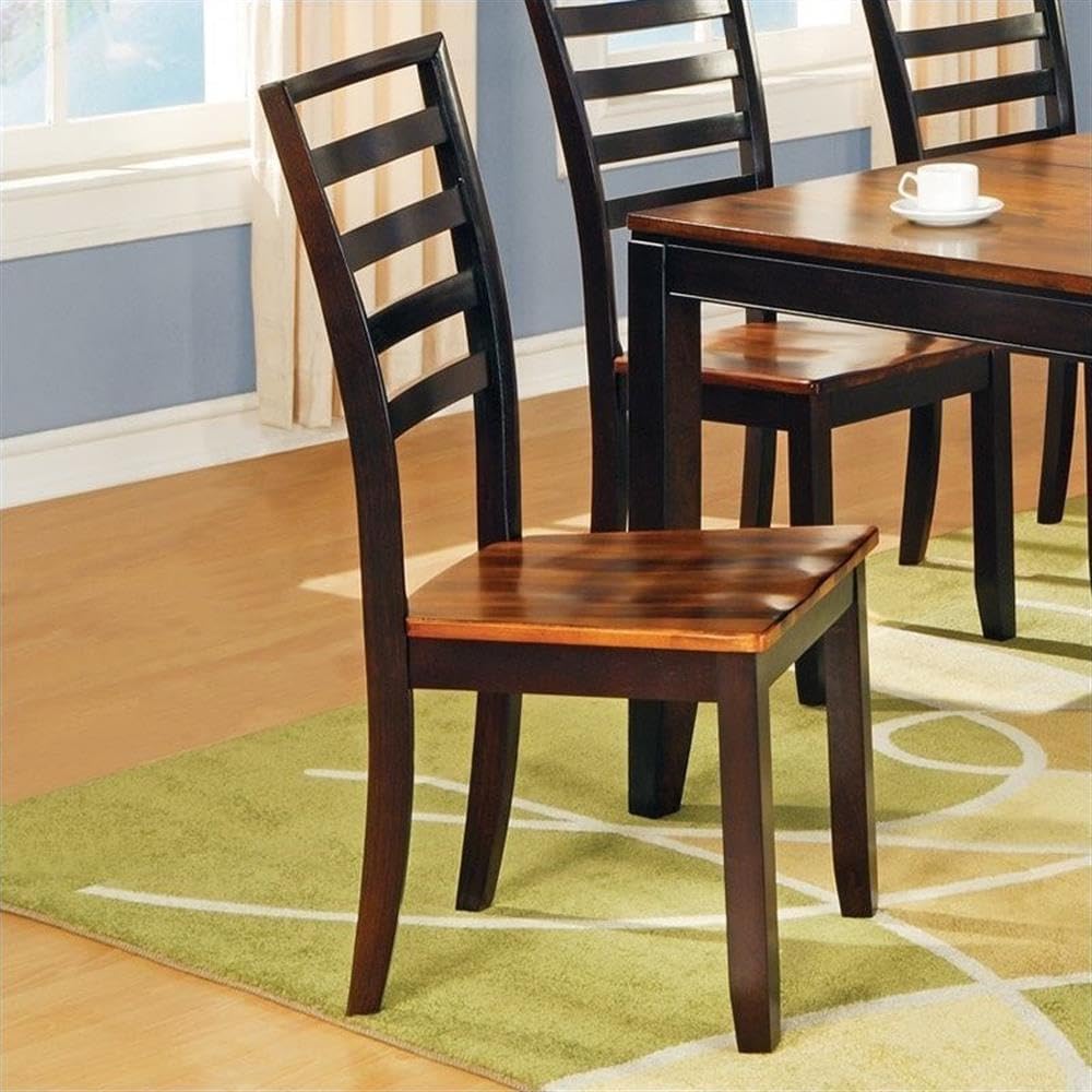 Pemberly Row Solid Wood Ladder Back Dining Chair, Two-Tone Cherry Finish, 40" H x 19" W x 20" D, Set of 2, Scooped Seat, Tapered Legs, Contemporary Dining Room Seating