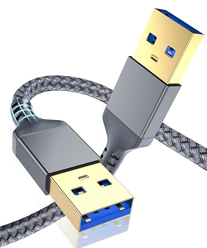 AkoaDa Paquete de 2 cables USB a USB 3.0 (1.5 pies + 1.5 pies), cable USB macho a macho, cable de transferencia USB a USB de alta velocidad de